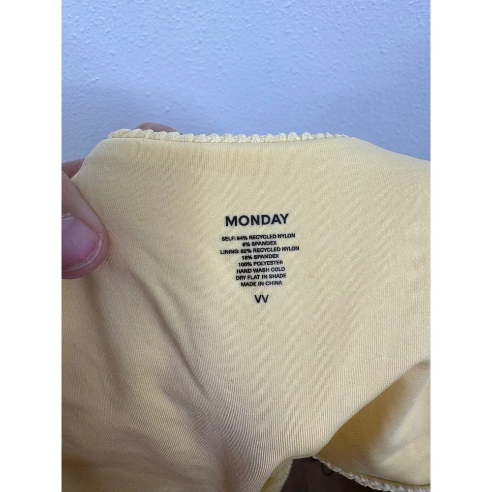 Monday Swimwear Yellow‎ Crinkle Textured High Cut Bikini Bottom Size VV